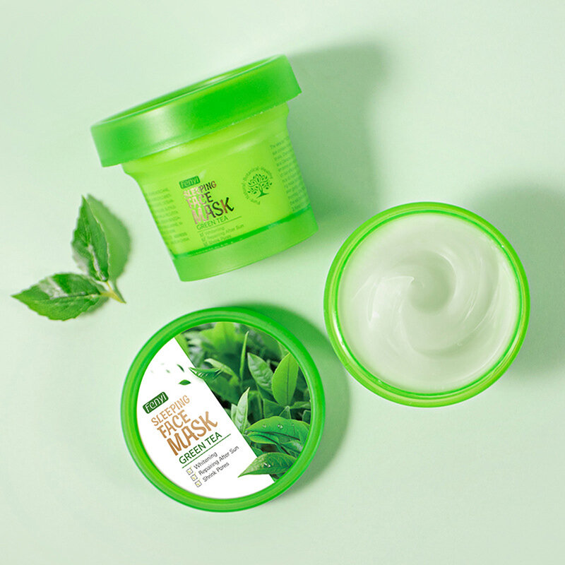 Mascarilla facial de té verde para dormir, máscara hidratante con ácido hialurónico, antiarrugas, antienvejecimiento, reduce los poros, ilumina la piel