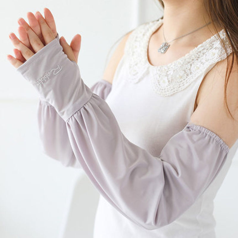 Guantes de seda de hielo de longitud larga con protección UV, protector solar de verano, manga falsa, conducción, guantes de brazo sueltos elegantes