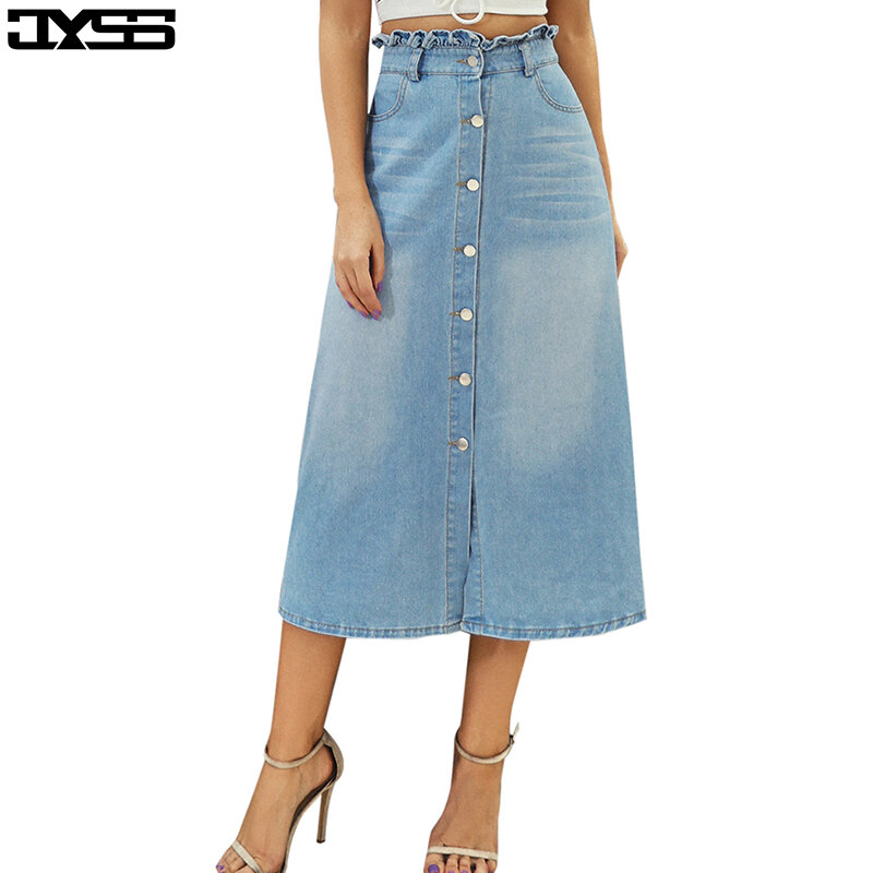 JYSS nowa, jesienna jesienna spódnica damska do łydki w stylu koreańskim spódnica z rozcięciem kobieca jeansowa spódniczka jupe femme 30278