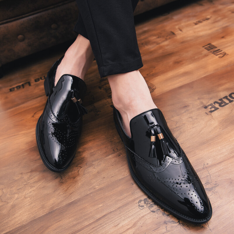 Pointed Toe Formal Shoes Man Leather loafers Spring Men Italy Dress Shoes slip on Business Wedding party Shoes For Male l5