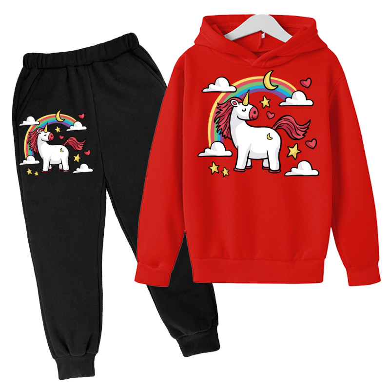 Chándal de unicornio para niños, conjunto de ropa para niños pequeños, suéter para exterior, chándal Causal, traje de invierno para niños de 4 a 14 años