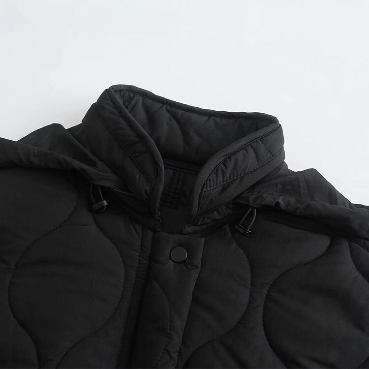 Осень-зима 2021, новинка, Женская однобортная хлопковая куртка с капюшоном и длинными рукавами, украшенная карманами