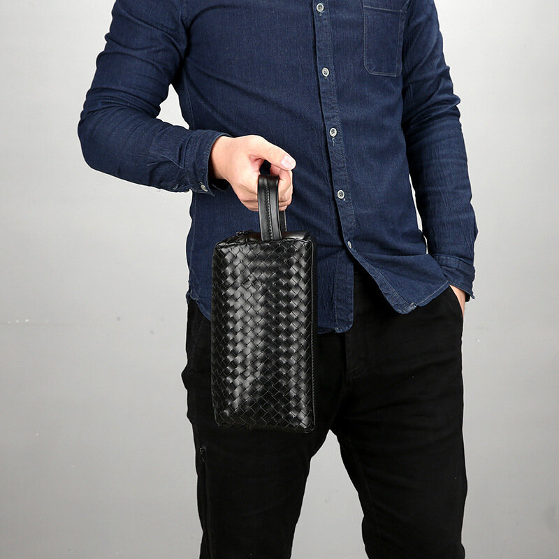 New Design Men's Handbag Fashion Woven Day Clutch Male Business Travel Bag Wash Bag Big Capacity Casual Bag for Man