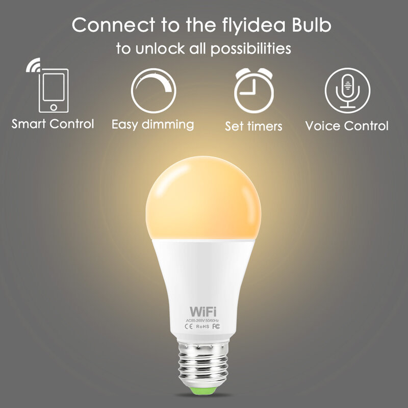 Bombilla LED inteligente con WIFI, 15W, compatible con Alexa y asistente de Google, Control de voz inteligente, B22 E27