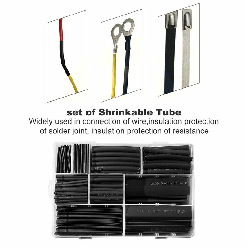 385Pcs/box Polyolefin Shrinking Assorted Insulated Sleeving Tubing Set Heat Shrinkable Tube Wrap Wire Heat Shrink Tubing