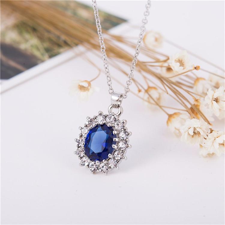 Queen Royal ocean blue gold austrian crystal rhinestones zircon pendant chain necklace earrings ring Jewelry sets