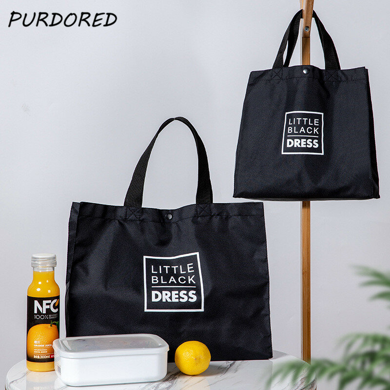 PURDORED-bolsas de compras grandes de color negro, bolso de hombro, Oxford, plegable, reutilizable, para almacenamiento de frutas, 1 ud.
