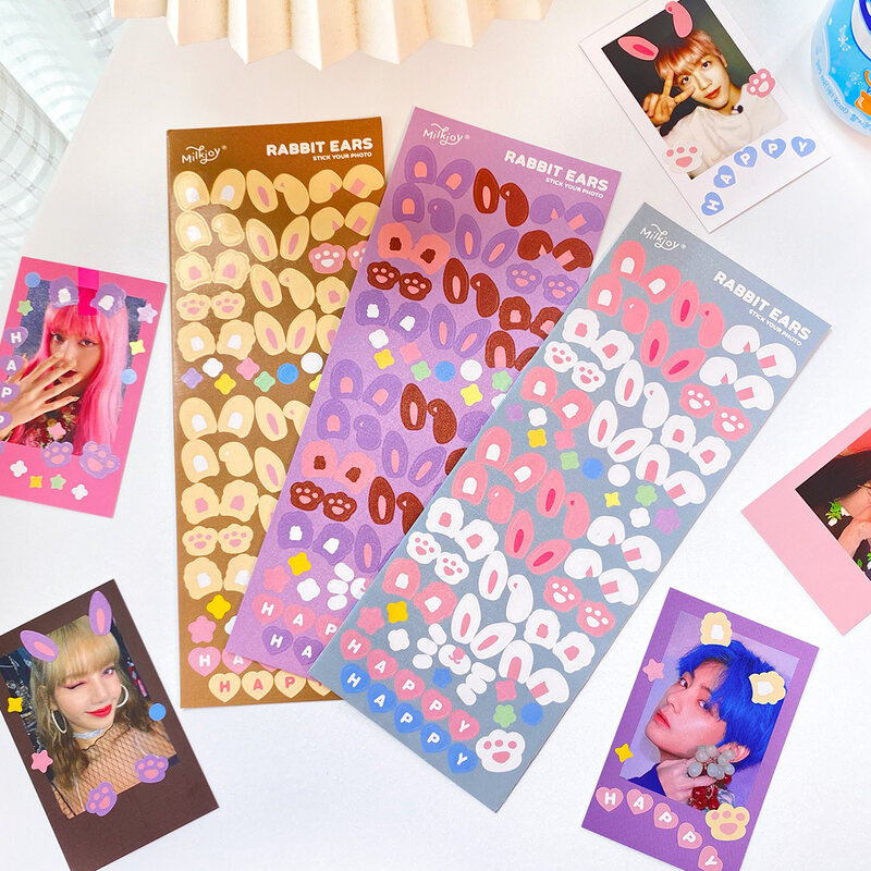 Orejas de conejo pegatinas para pata coreanos para chica DIY decorativo ídolo foto álbum Scrapbook diario papelería de Kawaii