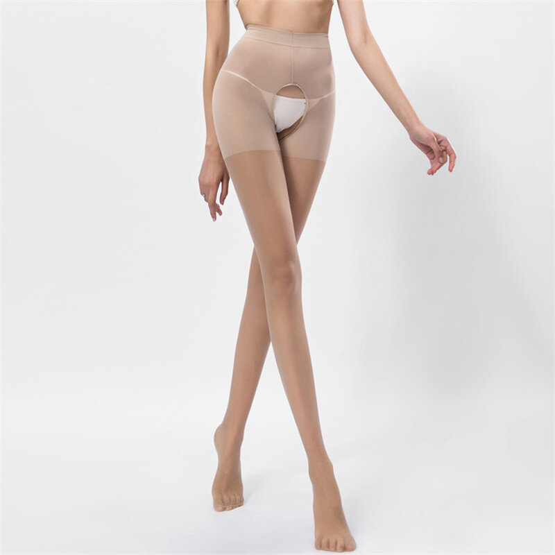 YGYEEG-medias sexys de encaje para mujer, medias suaves con entrepierna abierta, elásticas, media con recorte, color negro, novedad de 2020