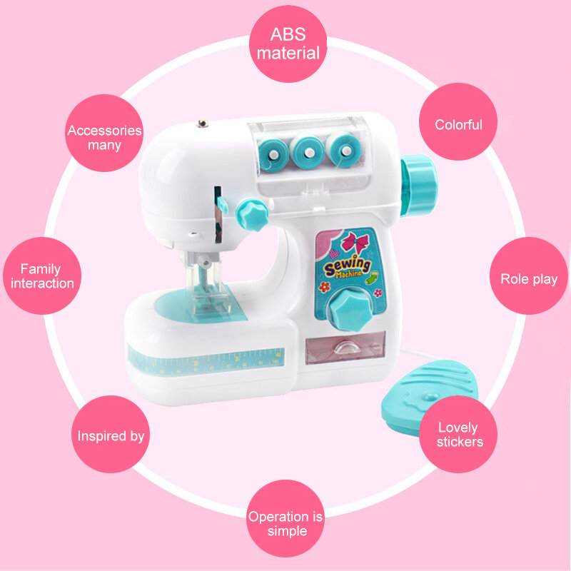 Máquina de coser portátil para niños, casa de juegos de simulación de pequeños electrodomésticos eléctricos, juguetes educativos interactivos para regalo
