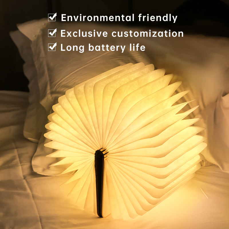 Portatile 5 colori 3D creativo LED libro luce notturna ricarica USB in legno lampada da scrivania pieghevole magnetica decorazione della casa regalo per bambini