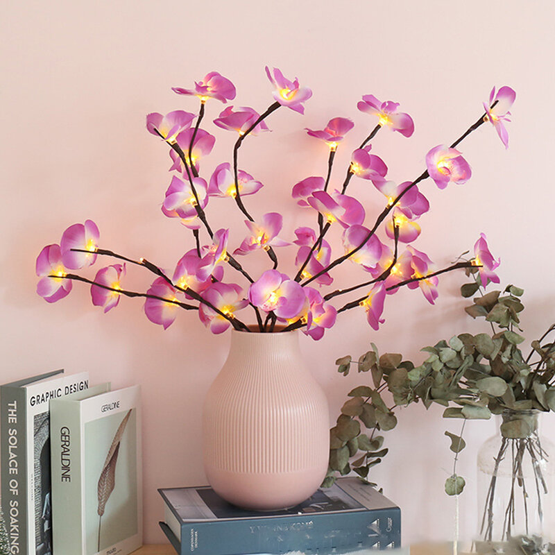 Luz led de simulação de orquídea 73cm, galho de 20 lâmpadas, enchimento, luz floral de natal, feriado, jardim, festa, decoração de mesa