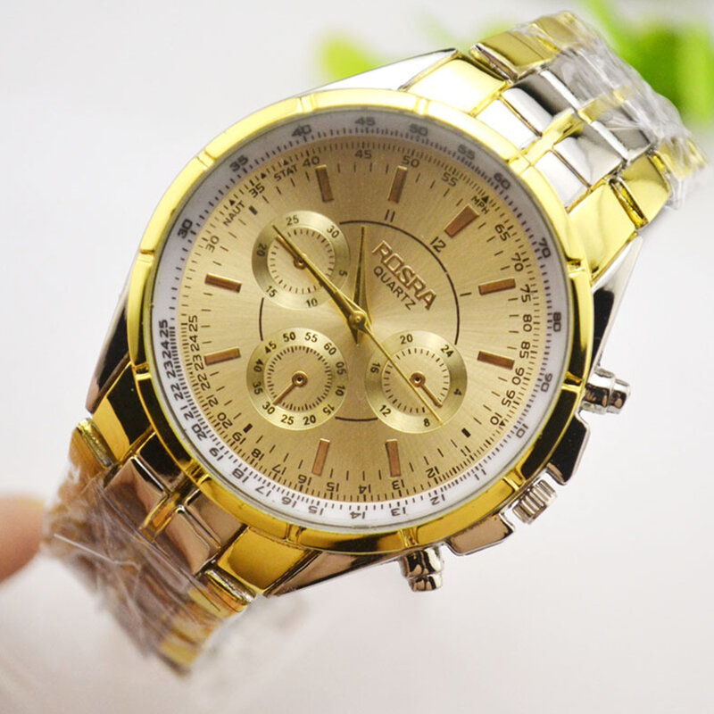 Moda kwarcowy analogowy ze stali nierdzewnej nowy gorący męska złota tarcza data luksusowe Wrist Watch 2016