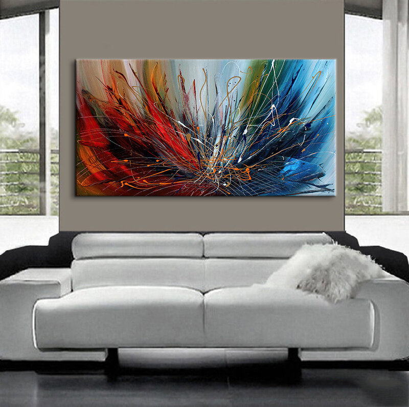 Modern Abstract Art Canvas Painting Red Blue Bloom Flower Poster For Living Room Wall Decorative Paintings Pictures Home Decor