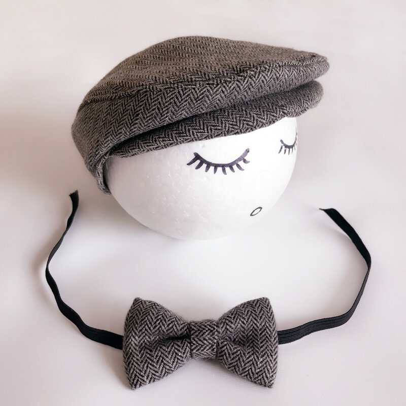 Newborn Baby Boy Hat Costume Little Gentleman Bow Tie Newborn Photography Props Photo Studio Accessories