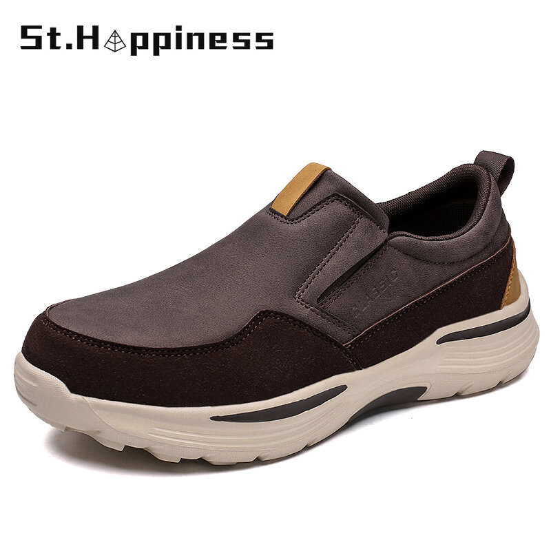 2022 New Men's Leather Casual Shoes Slip-On Clunky Sneaker For Men Fashion Thick-Soled Dad Shoes Platform Sneakers Big Size 48