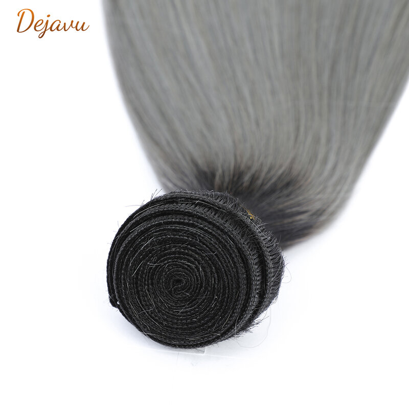 Dejavu Hair Straight Hair 1B/Grey Ombre Brazilian Remy Hair Weave Silver Gray Color Ombre Human Hair Bundles 1/3/4PC Extension
