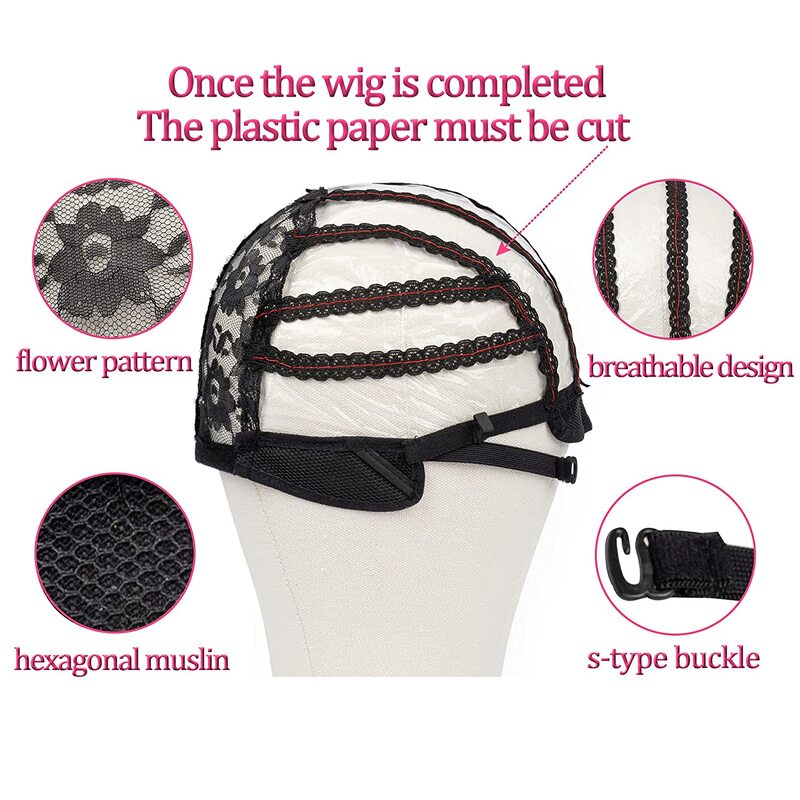 10Pcs/lot Wig Caps for Making Wigs Black Swiss Lace Wig Cap with Adjustable Strap for Women Hairnets Cover PVC Paper for DIY Wig
