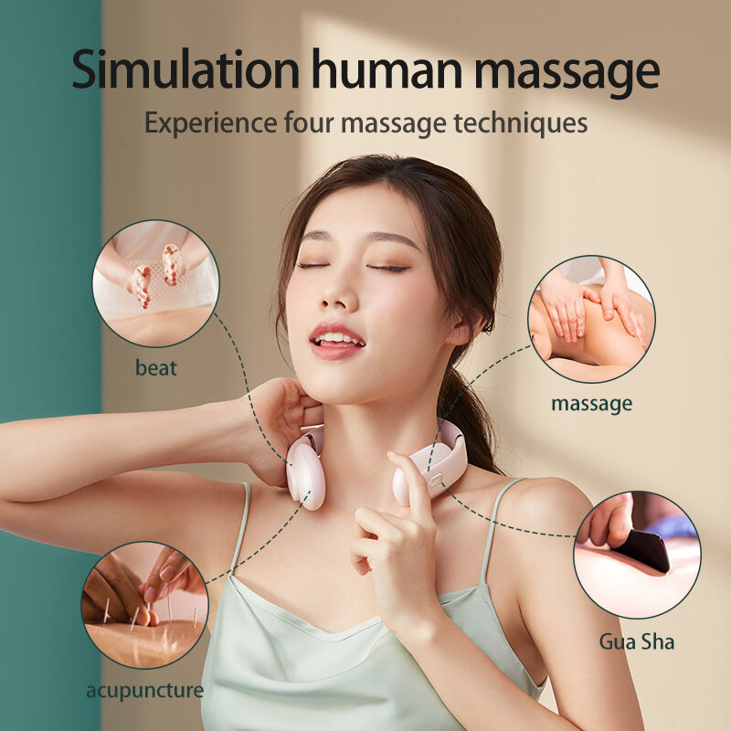 IKEEPFIT inalámbrico masajeador de cuello eléctrica de baja frecuencia de pulso aliviar el dolor instrucción de Voz 4 Electrodo rebanada masaje Cervical