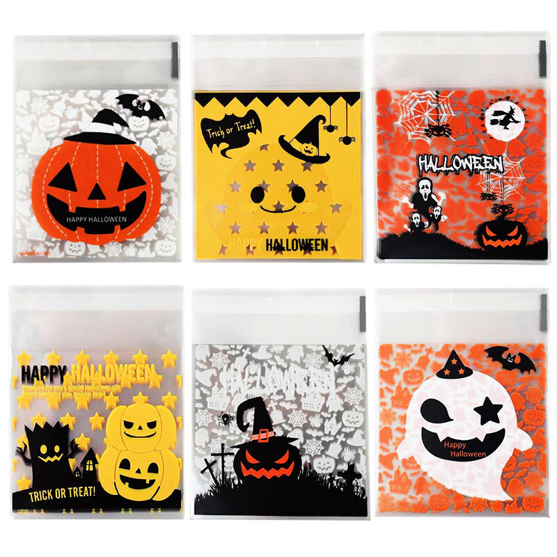 10*10cm Transparent Kunststoff Candy Tasche Halloween Behandeln Tasche Cookie Geschenk Kekse Verpackung Halloween Geburtstag Party Decor Liefert