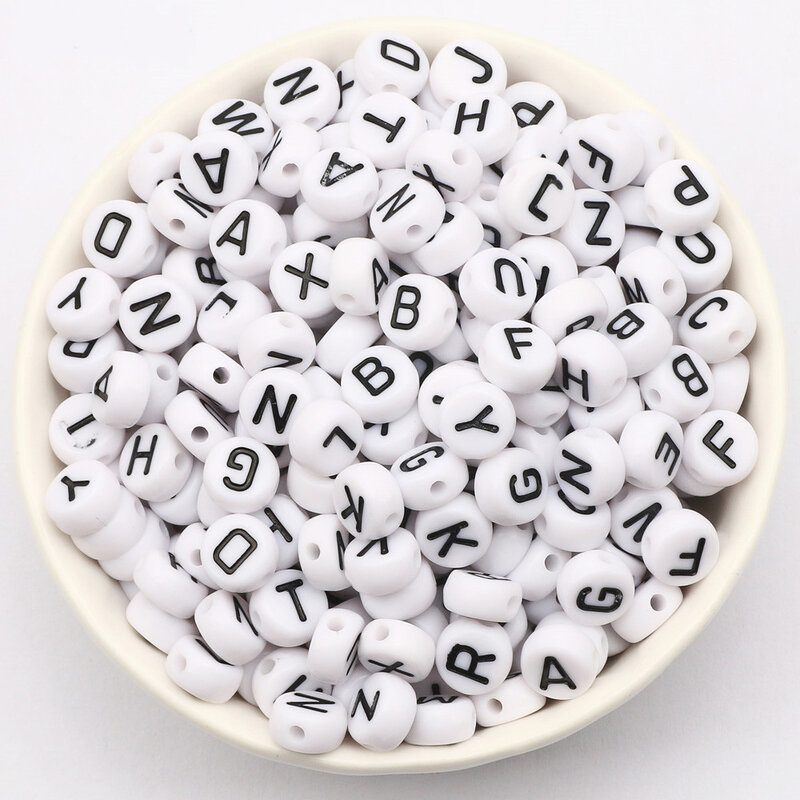 7mm czarny biały mix literek akrylowe koraliki okrągłe płaskie alfabet Spacer koraliki do tworzenia biżuterii Handmade Diy bransoletka naszyjnik