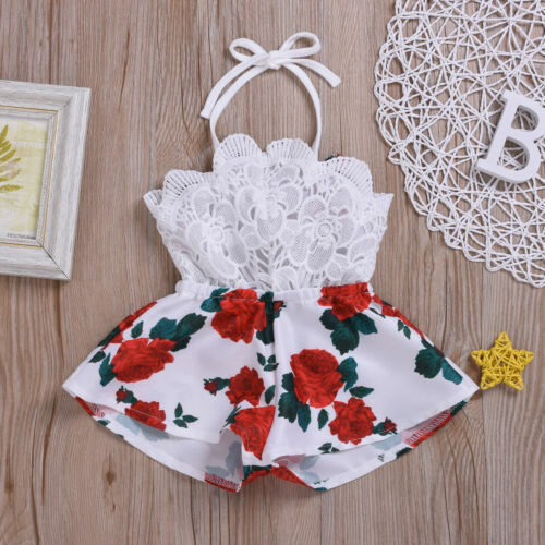 Pudcoco Sommer Neugeborenen Baby Mädchen Kleidung Ärmellose Spitze Blumenmuster Strap Romper Overall Einteiliges Outfit Sommer Kleidung