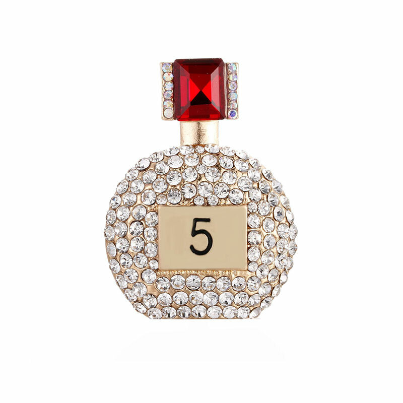 Moda luxo broche cheio de strass número 5 frasco de perfume festa de casamento broche presente para mulher