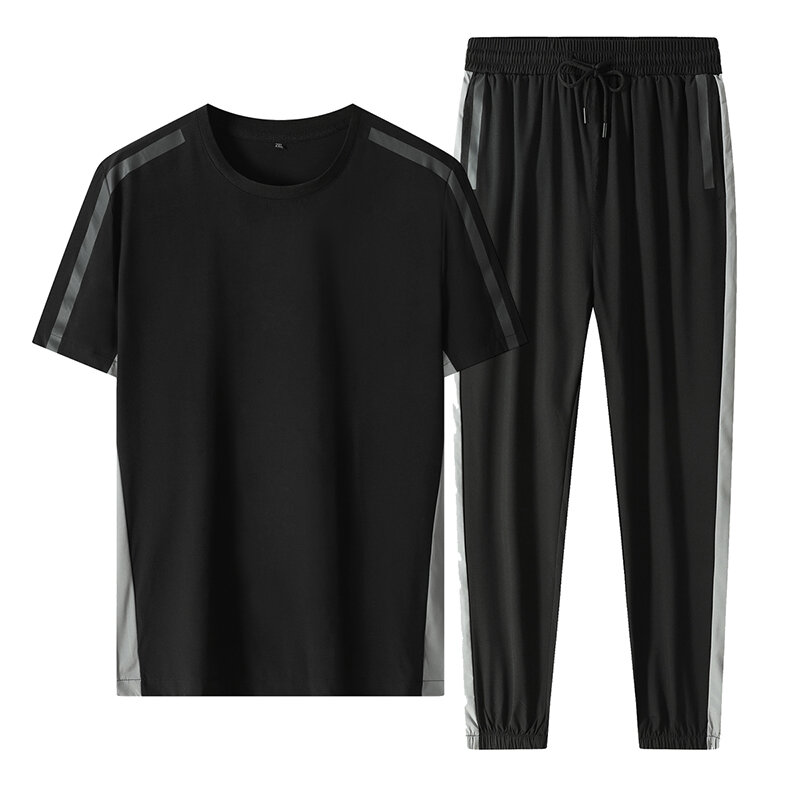 Conjunto de ropa deportiva de verano para hombre, camiseta y pantalones tobilleros, traje informal, talla asiática, 2 piezas