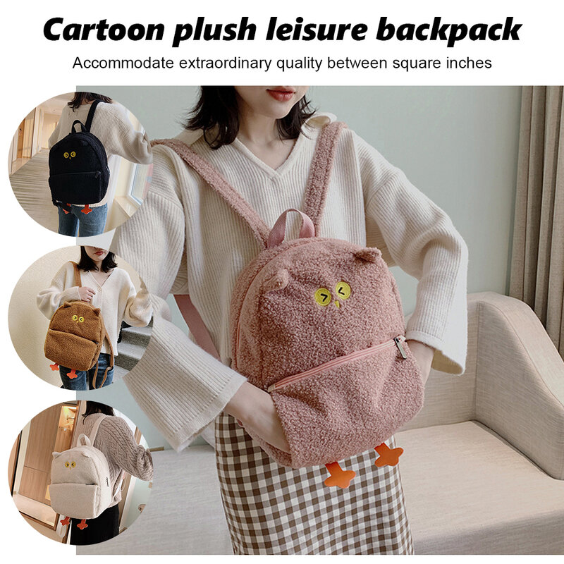 Bolso de hombro informal de felpa con estampado de búho para mujer, mochila de dibujos animados, bolso de escuela para niños, mochila de viaje