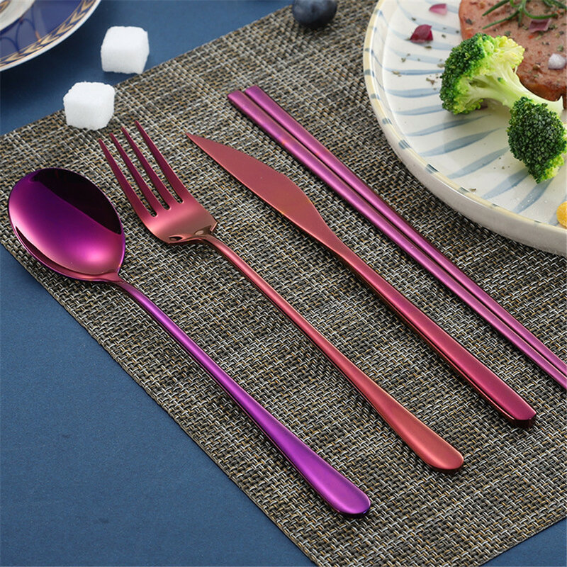 Aço inoxidável colorido louça faca conjunto de jantar talheres garfos colheres casa festa talheres conjunto utensílios cozinha acessórios