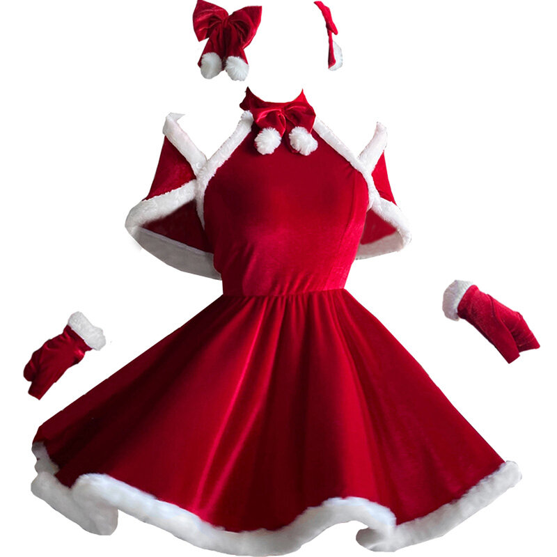 المرأة عيد الميلاد عيد الميلاد مثير سيدة سانتا كلوز تأثيري حلي مثير الملابس الداخلية الشتاء فستان أحمر خادمة نادلة موحدة