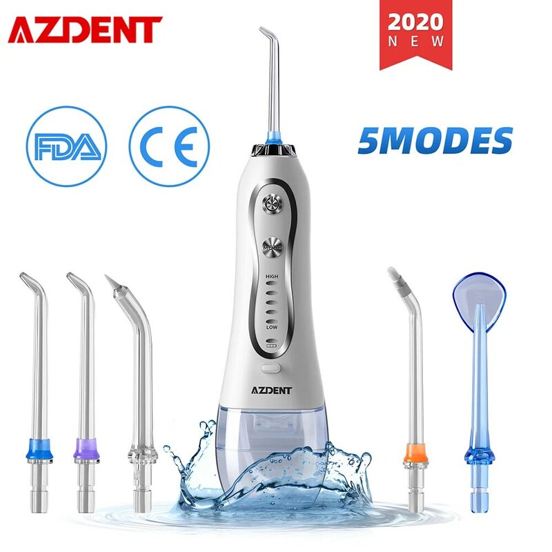 AZDENT portatile Cordless elettrico acqua orale irrigatore dentale Flosser USB ricaricabile denti Cleaner 5 modalità IPX7 impermeabile
