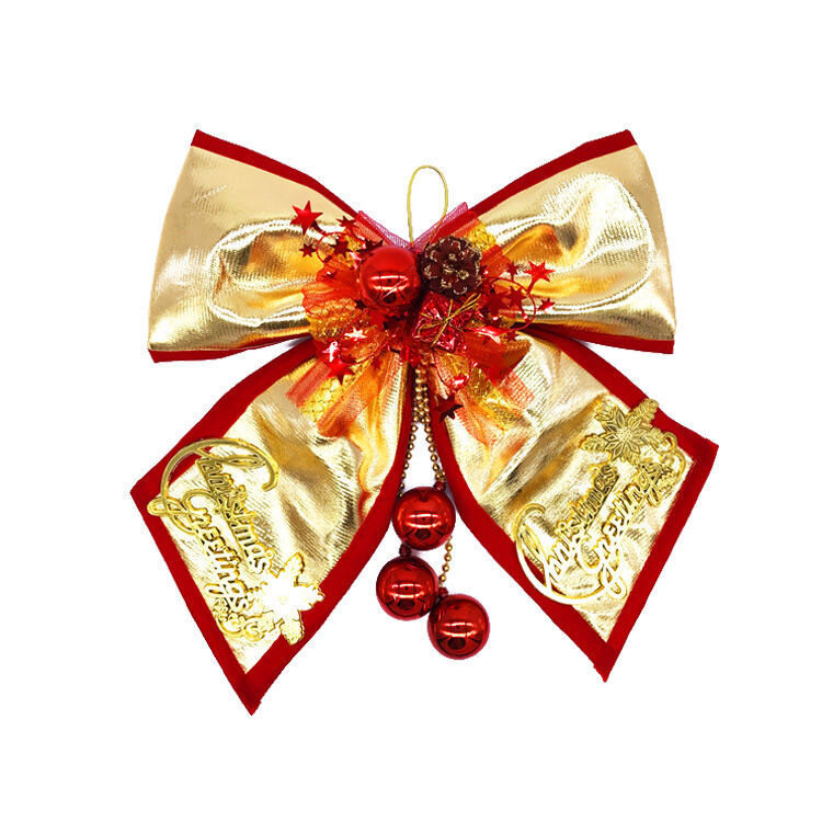 Besar Merah Emas Berkilau Glitter Natal Pita Busur Pohon Natal Dekorasi Buatan Tangan Ornamen Natal
