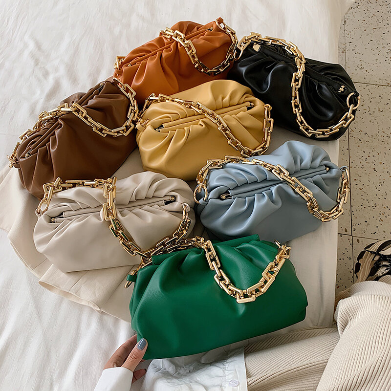 Golden chain PU leather ladies shoulder bag solid color underarm bag ladies shoulder handbag leisure travel handbag 2021 new