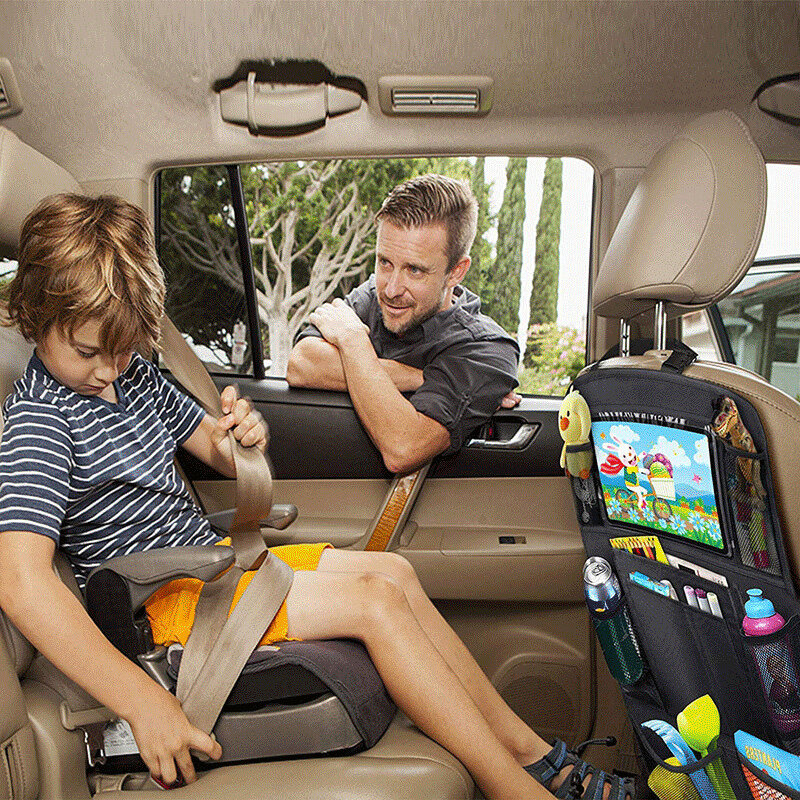 Organizador para el asiento trasero del coche, bolsa de almacenamiento universal con varios bolsillos, soporte para pantalla, accesorio interior para automóviles