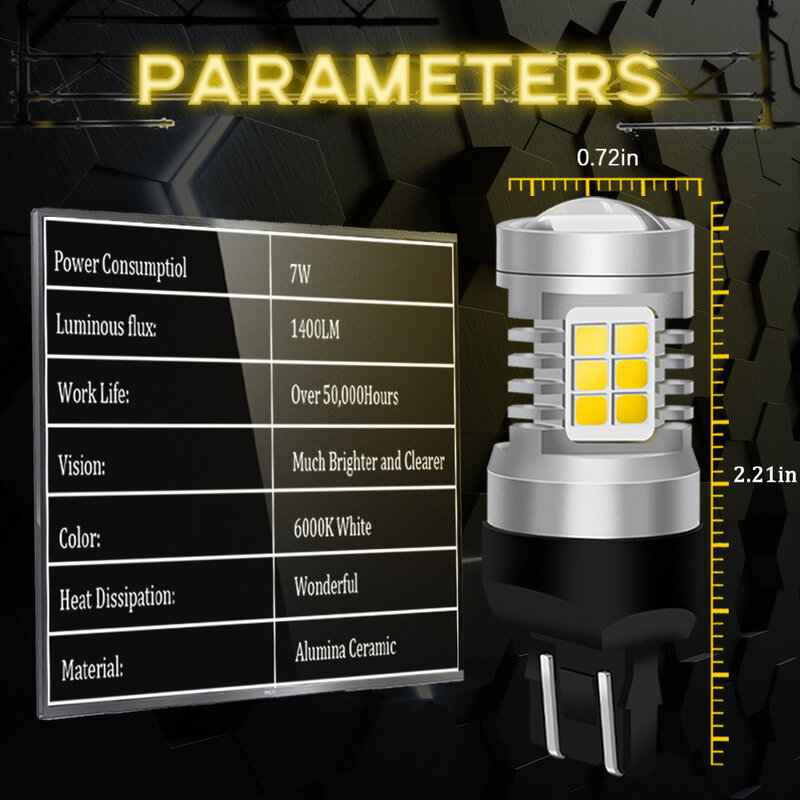KAMMURI-bombilla LED CANBUS blanca W21/5W, sin Error 7443 T20 W21 5W, para Fiat 2009, luces diurnas DRL, 2016-500