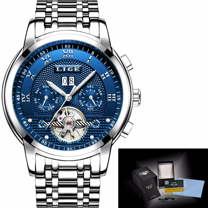 Nowy 2022 LIGE zegarek marki mężczyźni Top luksusowy automatyczny zegarek mechaniczny mężczyźni zegar ze stali nierdzewnej zegarki biznesowe Relogio Masculino