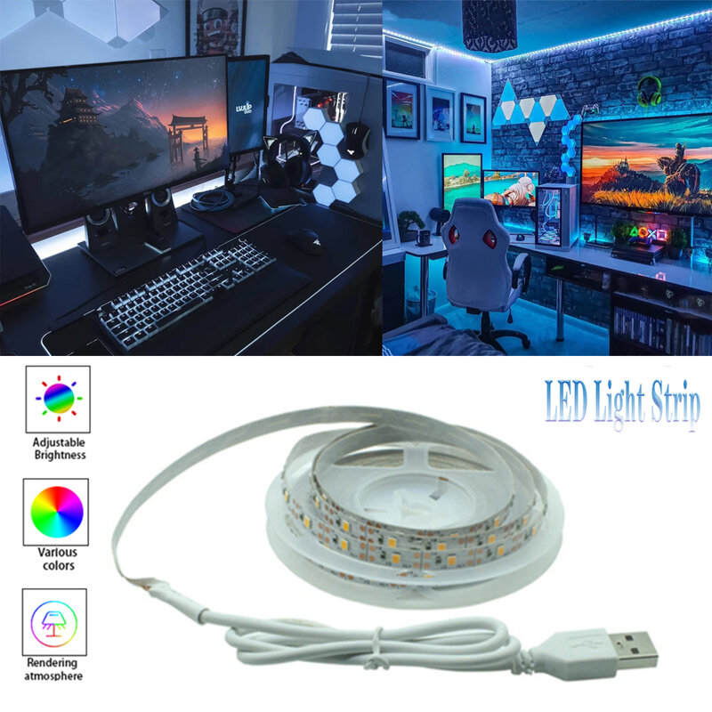 Listwa oświetleniowa LED USB 5V niebieski czerwony zielony Whtie Rainbow paski 1M 2M 3M 4M 5M tło noc światło elastyczne Luminous dekoracji TV