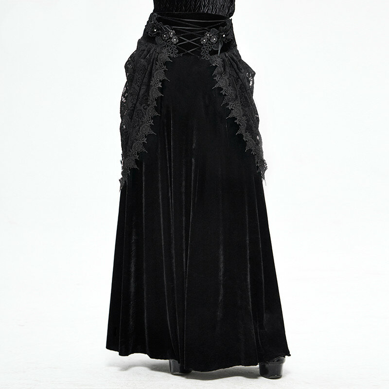 Falda de terciopelo de estilo gótico Medieval, falda larga de doble capa con correa cruzada para banquete y Noche