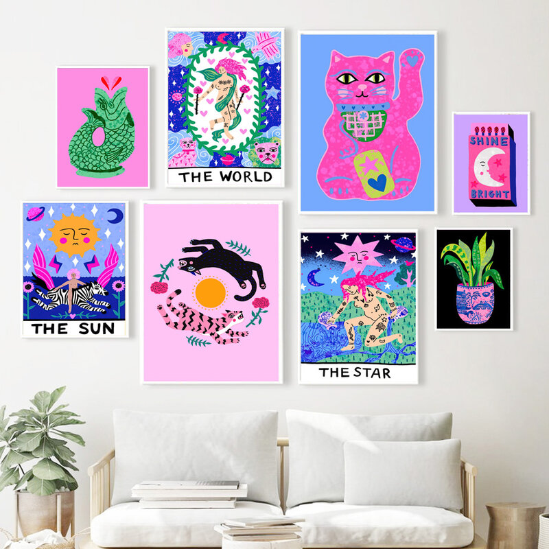 الشمس التارو بطاقة النمر ليوبارد طباعة القط عصير الرسم على لوحات القماش الجدارية الشمال الملصقات و يطبع صور لغرفة المعيشة ديكور