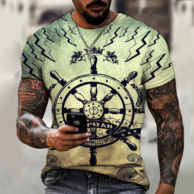 T-Shirt Homme à Manches courtes Imprimé Boussole 3D Modèle Style Hip Hop, Croisé, Idéal pour l'Été Grande Taille, XXS-6XL, 2021