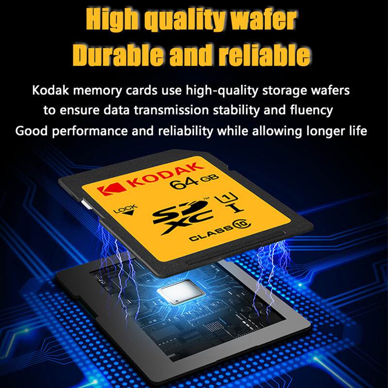 Memori KODAK Kartu SD 64GB untuk Kamera Digital SLR 4K SDXC SDHC Class10 V30 100 MB/s UHS-I HD Kartu Kecepatan Tinggi 128GB 256GB 512GB