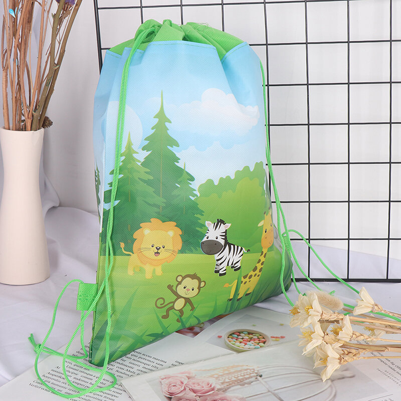 Jungle Animals Drawstring Bag Travel Storage Bag Backpacks Kids Birthday Gift