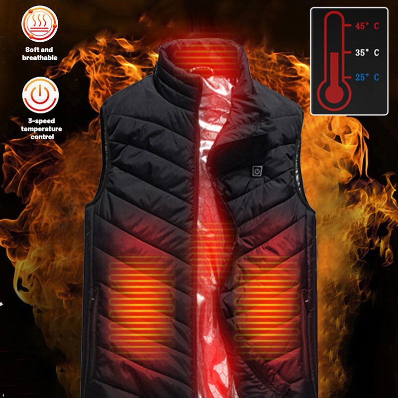 Chaleco eléctrico para hombre, chaqueta calefactable por USB, 4 Áreas, para exteriores, pesca, caza, senderismo