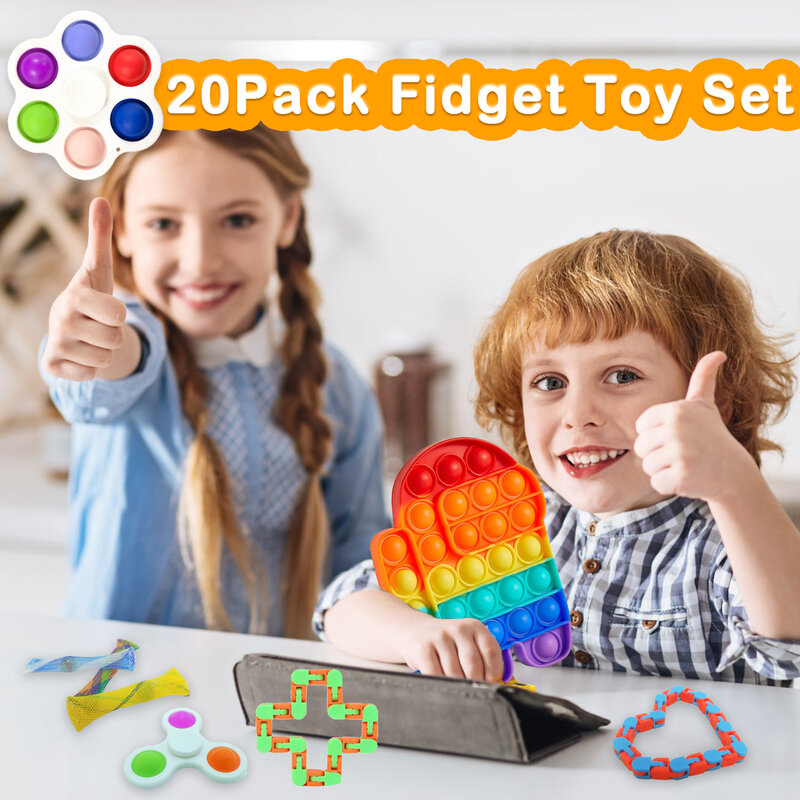 Sensory Fidget 장난감 세트 레인보우 푸시 콤보 버블 심플 딤플 스퀴즈 위젯 어린이 및 성인 선물용 스트레스 해소 20 팩