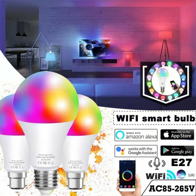 Wifi Smart Bulb LED Lamp E27 B22 Remote Control Or App Siri Voice Control Dimmable Alexa Google Home RGB AC 85V-265V IOS Android