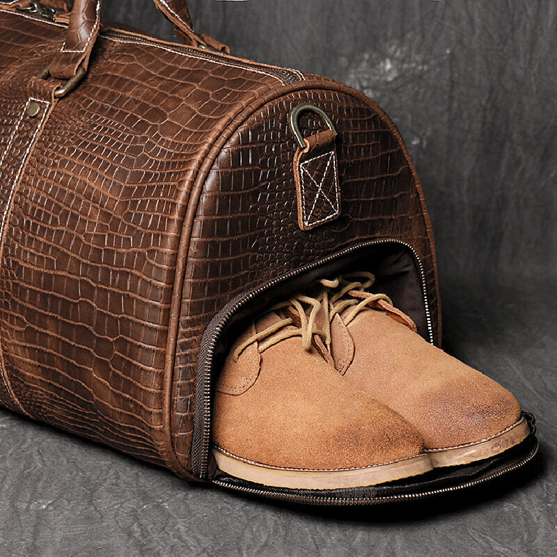 Nesitu – sac de sport en cuir véritable pour hommes, sacoche de voyage Vintage marron à grande écorce de Crocodile, M186