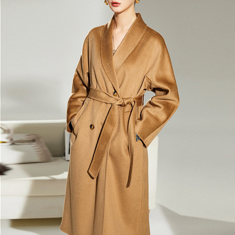 Abrigo de lana de doble cara para mujer, parka de moda europea y americana de alta gama, otoño e invierno, 2021