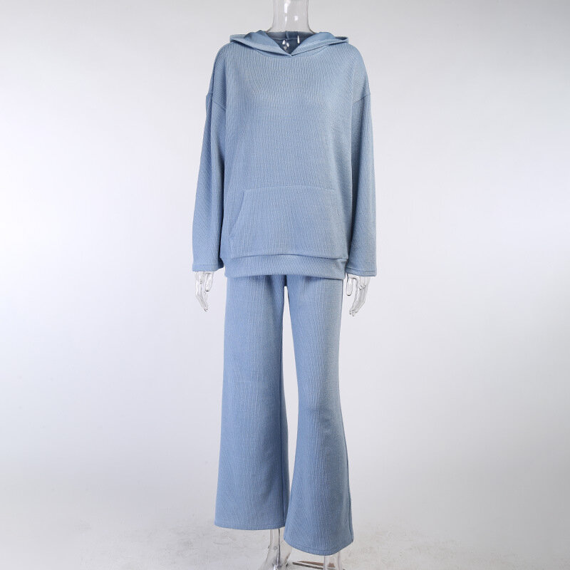 Sweat-shirt à capuche et pantalon pour femme, ensemble 2 pièces tricoté, survêtement à la mode, automne hiver 2021