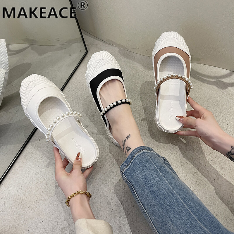 Slippers Women's Baotou Muller Shoes Fashion Soft Sole All-match Casual Women's Shoes Soft Sole Beaded Non-slip Ladies Slippers
